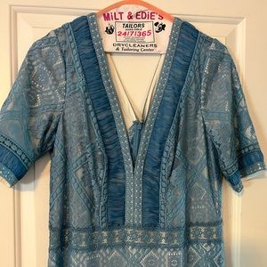 Tadashi Shoji elegant gown. Dusty blue, hook closure